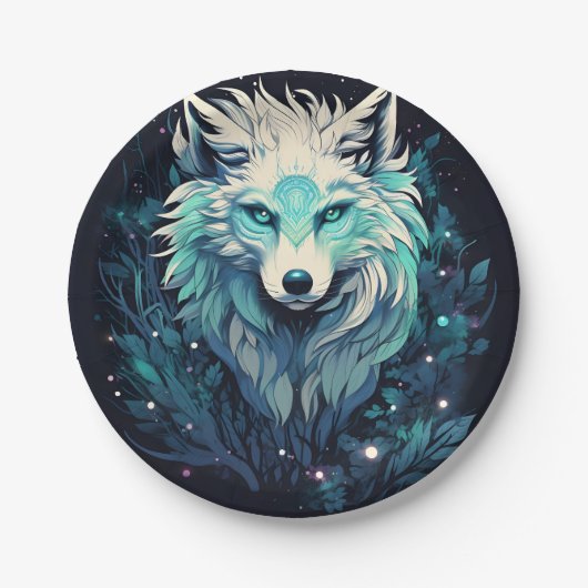 Hemelse Maan Wilde Wolf Papieren Bordje (Voorkant)