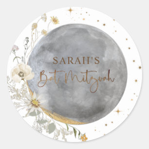 Hemelse Maan, Zilveren, Witte en Gouden Bat Mitzwa Ronde Sticker