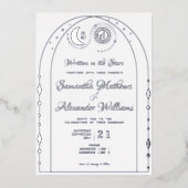 Hemelse Maan & Zonnekam Monogram Huwelijk Folie Uitnodiging (Voorkant)