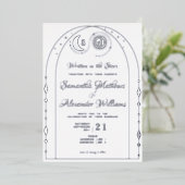 Hemelse Maan & Zonnekam Monogram Huwelijk Folie Uitnodiging (Staand Voorkant)