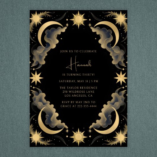 Hemelse Maan Zwart Gouden Tarot Heks Verjaardag Kaart