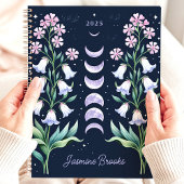 Hemelse Maanfase Bloemige Aangepaste Naam Planner