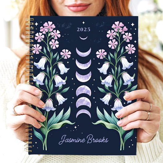 Hemelse Maanfase Bloemige Aangepaste Naam Planner