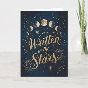 Hemelse Maanfase Goud en Marineblauw Zodiacale Ver Kaart