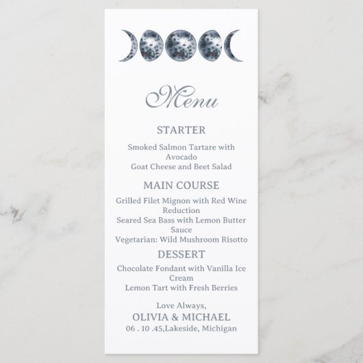 Hemelse Maanfasen Boho Bewerkbare Trouwmenu Menu (Voorkant)