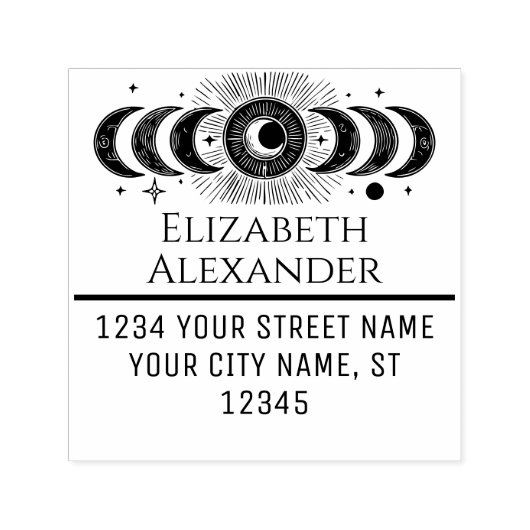 Hemelse Maanfasen Naam Retouradres #1 Zelfinktende Stempel (Design)