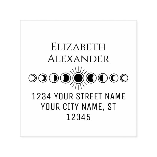 Hemelse Maanfasen Naam Retouradres #2B Zelfinktende Stempel (Design)