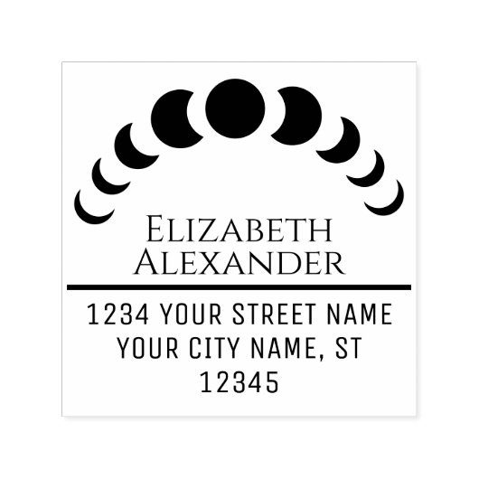 Hemelse Maanfasen Naam Retouradres #3 Zelfinktende Stempel (Design)