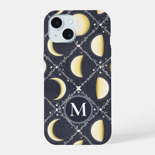 Hemelse Maanfasen Patroon iPhone 15 Case (Achterkant)