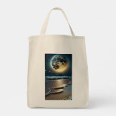 Hemelse Maanverlichte Strandgolven Boodschappentas Tote Bag (Achterkant)