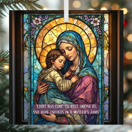 Hemelse Madonna & Kind katholieke kerstcitaat Glas Ornament