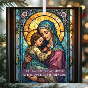 Hemelse Madonna & Kind katholieke kerstcitaat Glas Ornament