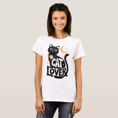 Hemelse Magie Zwarte Kat Liefhebber Design T-shirt (Voorkant volledig)