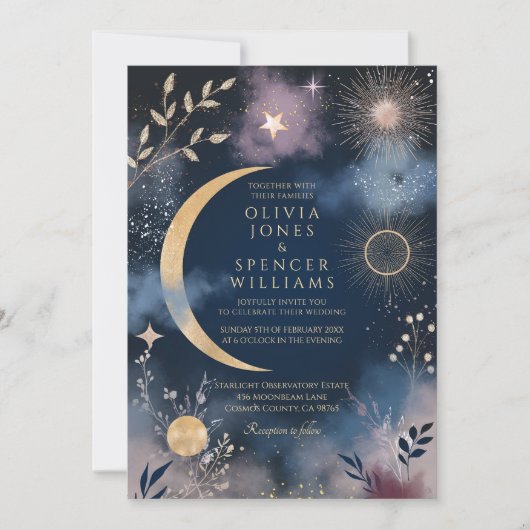 Hemelse Magische Maan & Sterren bruiloft Kaart (Voorkant)