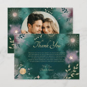 Hemelse Magische Maan & Sterren Emerald Wedding Bedankkaart (Voorkant / Achterkant)