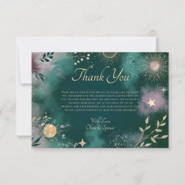 Hemelse Magische Maan & Sterren Emerald Wedding Bedankkaart