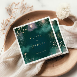 Hemelse Magische Maan & Sterren Emerald Wedding Servet