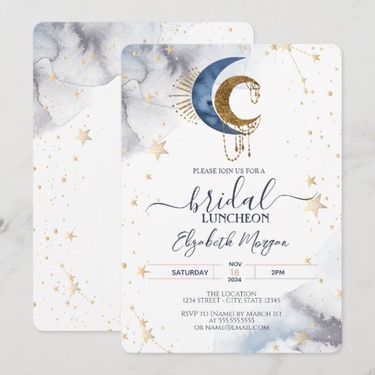 Hemelse manen, sterren bruids lunch kaart (Voorkant / Achterkant)