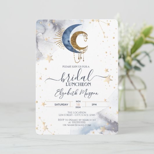 Hemelse manen, sterren bruids lunch kaart (Staand voorkant)