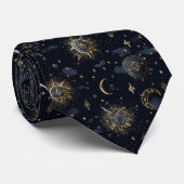 Hemelse Manen & Sterren Goud/Navy Stropdas (Opgerold)