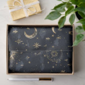 Hemelse manen & sterren inpakpapier goud/navy tissuepapier (Geschenk)