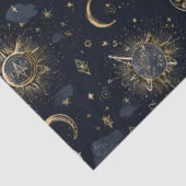 Hemelse manen & sterren inpakpapier goud/navy tissuepapier (Detail)