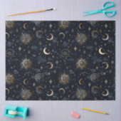 Hemelse manen & sterren inpakpapier goud/navy tissuepapier (Craft)
