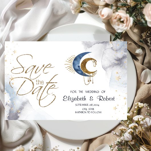 Hemelse manen, sterren platte save the date kaart