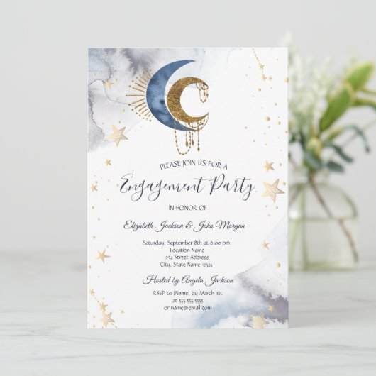 Hemelse manen, sterren uitnodiging (Staand voorkant)