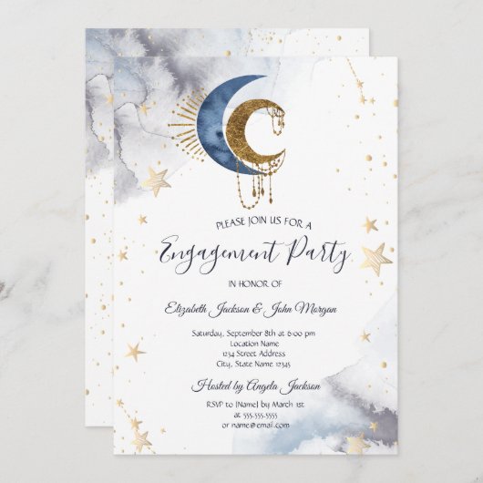 Hemelse manen, sterren uitnodiging (Voorkant / Achterkant)