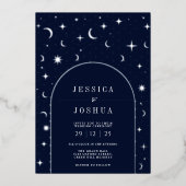 Hemelse Marine Arch Frame Ster Maan Zilver Folie Uitnodiging (Voorkant)