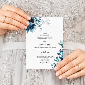 Hemelse Marine Blauw Bloemen Bruiloft Kaart