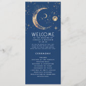 Hemelse Marine Blauw en Goud Trouwprogramma's Programmakaart (Voorkant)