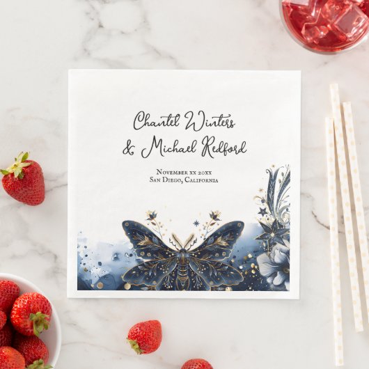 Hemelse Marine Blauw en Gouden Maan Huwelijk Welko Servet (Insitu)