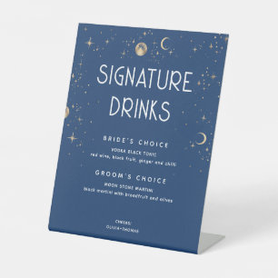 Hemelse Marine Blauwe bruiloft Handtekening Drinke Reclamebord Met Voetstuk