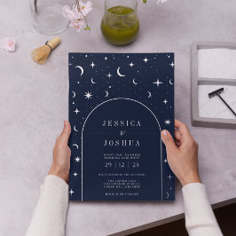 Hemelse marine boog frame ster maan zilver folie uitnodiging