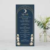 Hemelse Marine Elegante Arch Art Nouveau Huwelijk Menu (Staand voorkant)