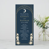 Hemelse Marine Elegante Arch Art Nouveau Huwelijk Programmakaart (Staand voorkant)