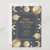 Hemelse Marine Gouden Halve Maan bruiloft Save The Date (Voorkant)