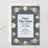 Hemelse Marine Gouden Halve Maan bruiloft Save The Date (Voorkant)