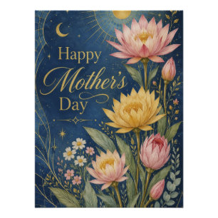 Hemelse marine gouden lotus botanisch perfect poster
