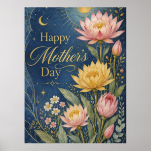 Hemelse marine gouden lotus botanisch poster