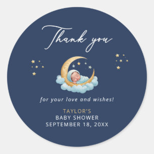 Hemelse marine maan babyshower bedanksticker ronde sticker