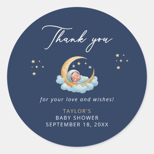 Hemelse marine maan babyshower bedanksticker ronde sticker (Voorkant)