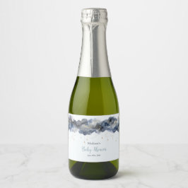 Hemelse marine waterverf wolk baby shower sparkling wijnetiket