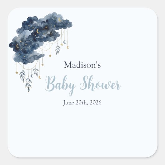 Hemelse marine waterverf wolk babyshower vierkante sticker (Voorkant)