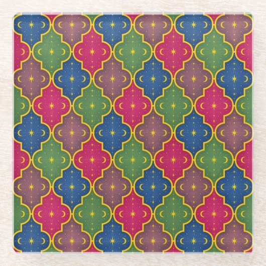 Hemelse Marokkaanse Tegel Bohemian Glazen Onderzetter (Voorkant)