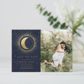 Hemelse Middensterren Twee Foto Save The Date Kaart (Staand voorkant)