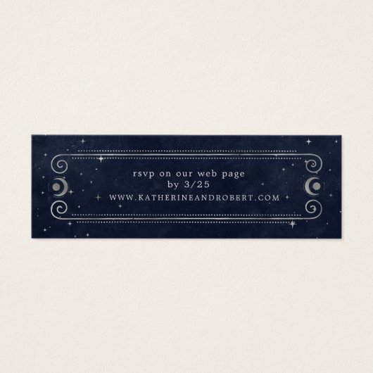 hemelse middernacht blauwe zilveren bruiloft Websi Mini Visitekaartjes (Voorkant)