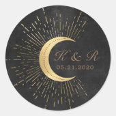 hemelse middernacht gouden maan bruiloft klassieke ronde sticker (Voorkant)